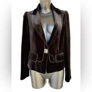 CONTEMPORARY SHE'SMISS women’s black velvet blazer deep v neck gem button